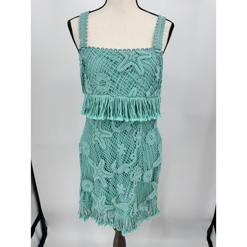 Saylor Crochet Mini Dress Women S Aqua Starfish Seahorse Fringe Coastal